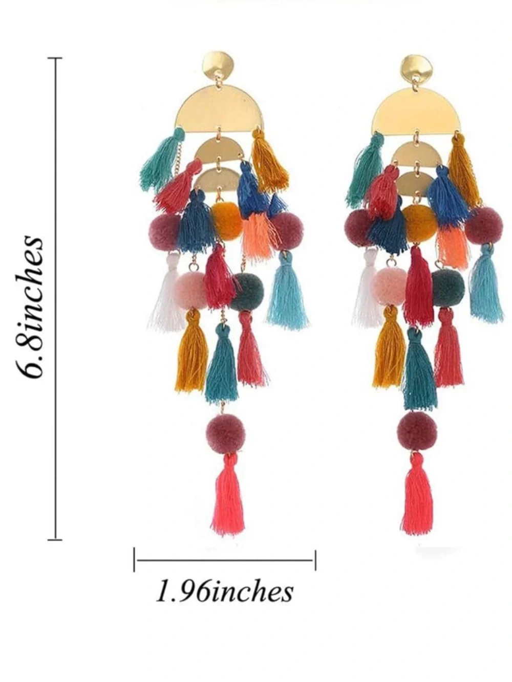Colorful Tassel Statement Earrings - Picture 3 of 3